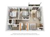 2 Bed - 1 Bath JC Bedroom Layout 886 sq.ft. Two Bed One Bath